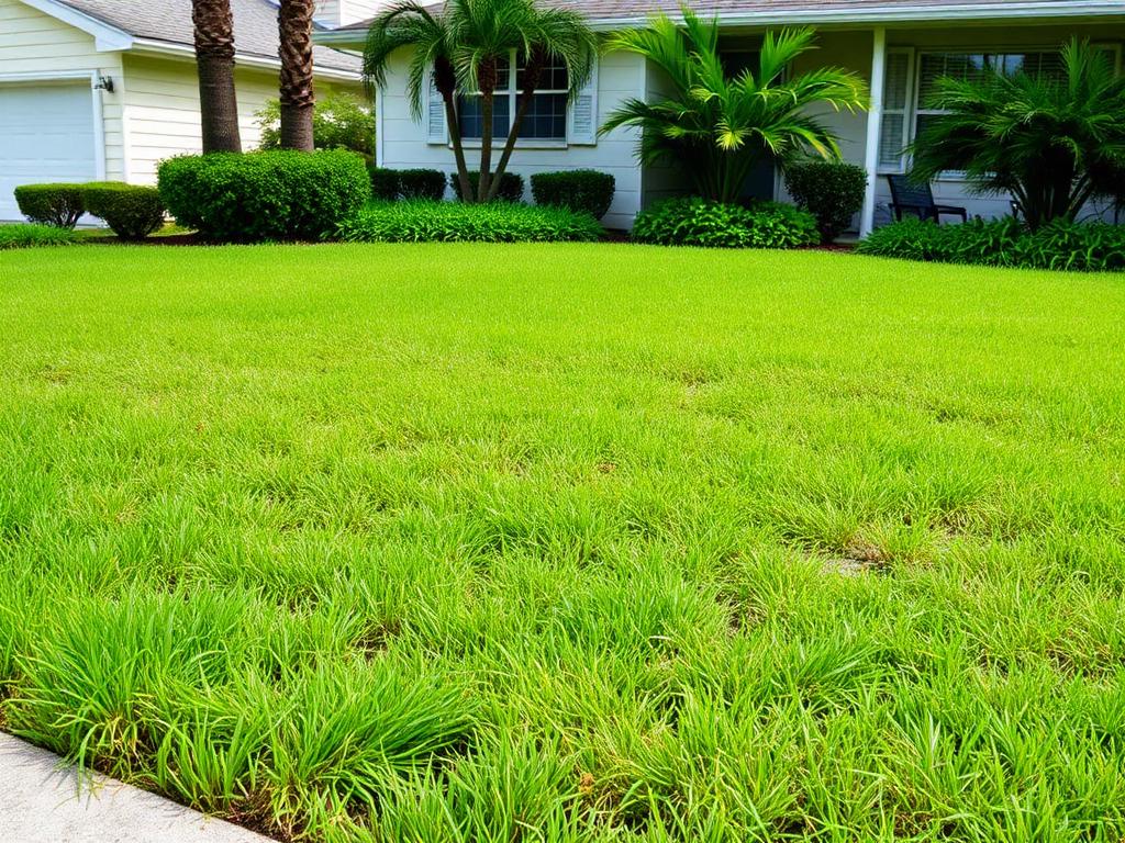 Overgrown front yard before lawn service