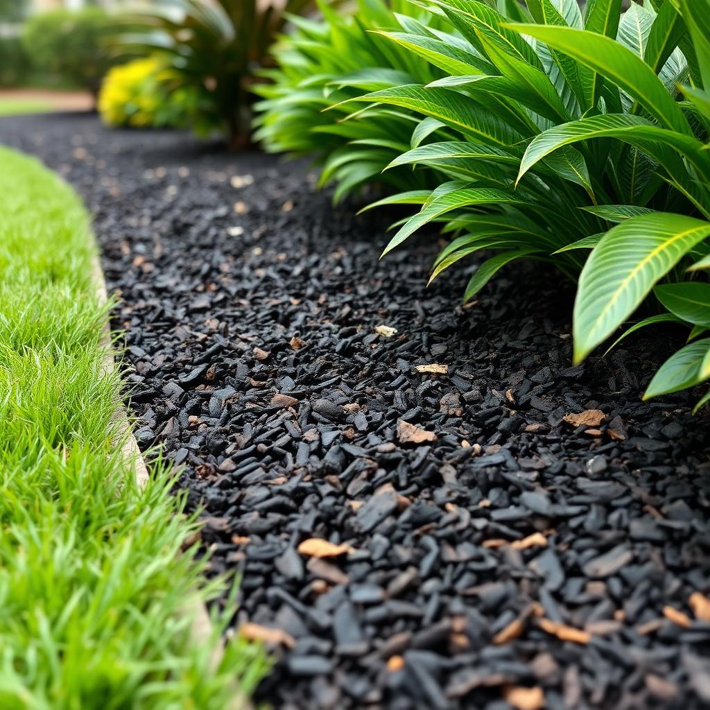 Fresh mulch bed with a clean trench edge